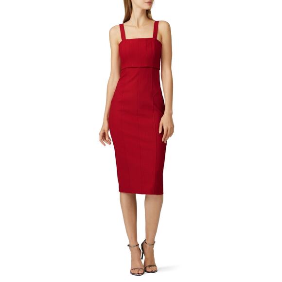 CINQ A SEPT Red Square Neck Back Cutouts Sleeveless Dakota Midi Dress size 4 - Picture 1 of 16
